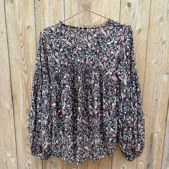 Doen‎ Thistle Top Black Multi Floral Print Size Medium Blouse Boho Long Sleeve - Picture 5 of 17
